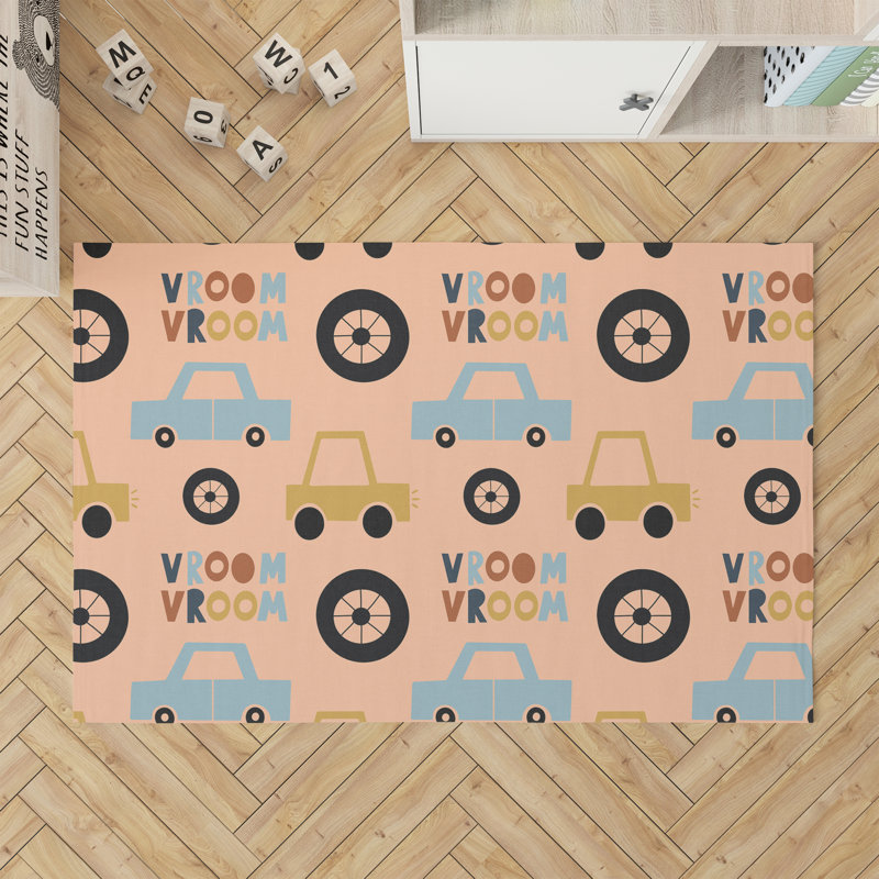Vroom vroom Colorized Kids Play Mat, Rectangle 36" x 60", Peach/Orange/Gold