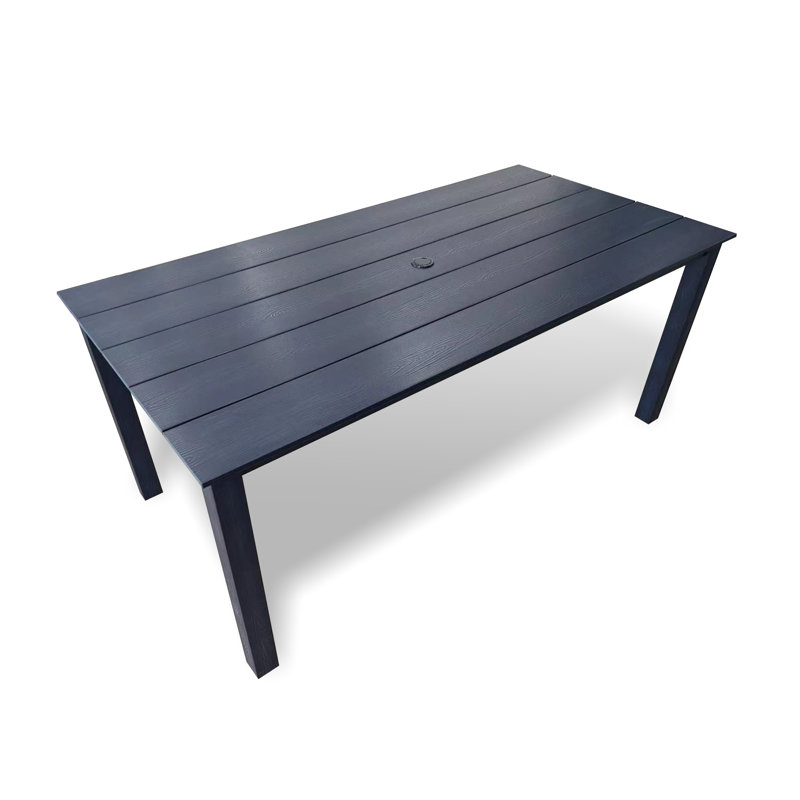 Table de patio pour l'extérieur HiPS, pour 6 personnes, résistante aux intempéries avec trou pour parasol, bleu marine