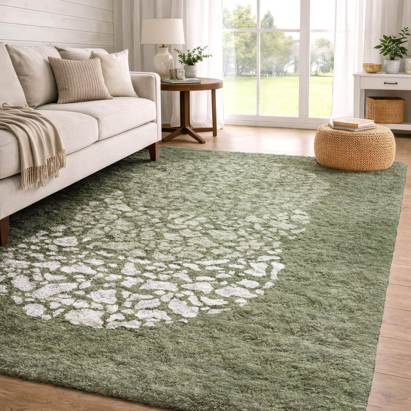 Tapis à poils longs lavable à la machine de qualité supérieure ADS643, Olive, 10' x 14'