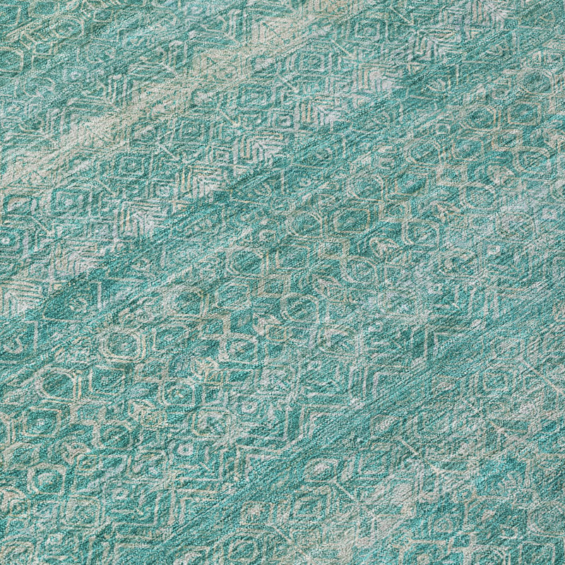 Machine Washable Indoor/Outdoor Xhevrie Teal Rug, Round 8'
