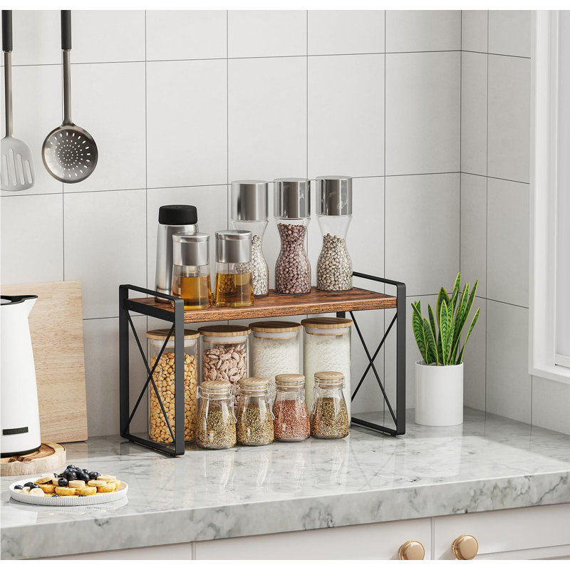 Étagère de comptoir, étagère à épices, support d'armoire de style rétro, brun rustique