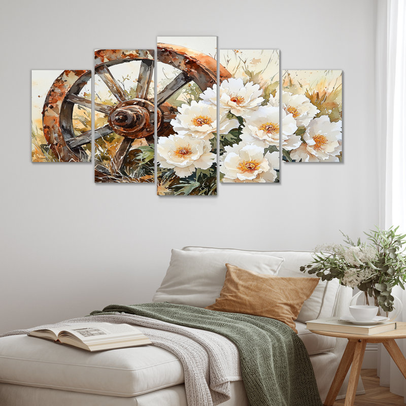 Pivoines par la roue de chariot I - par Wall Art - décoration murale traditionnelle diamant