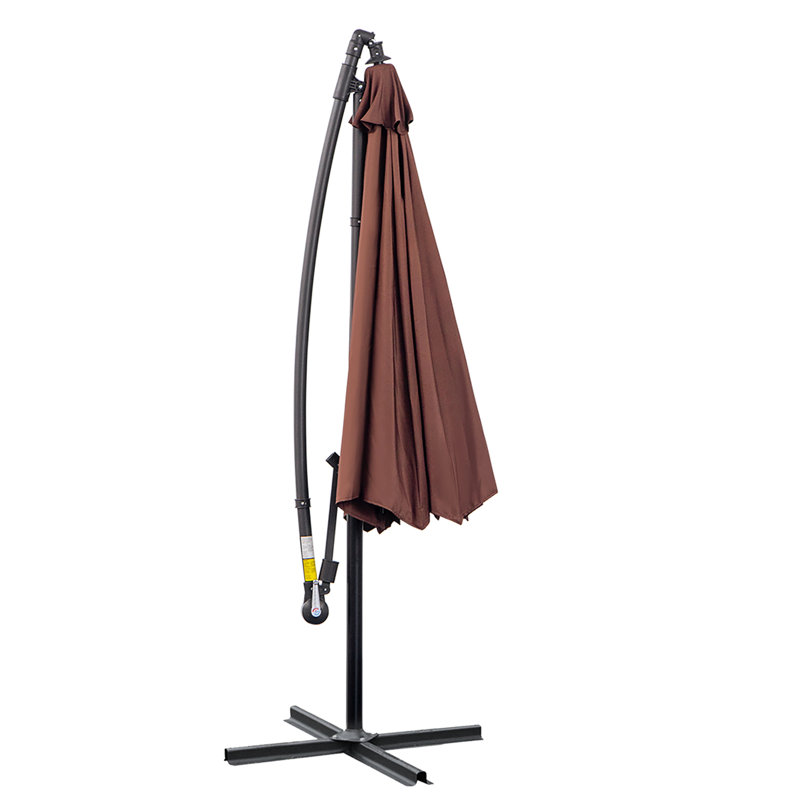 Parasol en porte-à-faux de 10 pieds et matériau aquatique, ajustement de l'abat-jour à 360 degrés, base stable, marque brune, mouvement, propriété