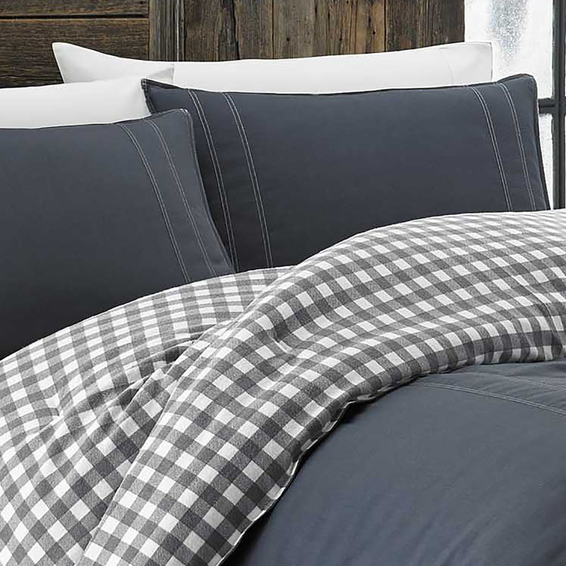 Portage Lewis Cotton Reversible Comforter Set , Full/Queen Comforter + 2 Standard Shams, Gray