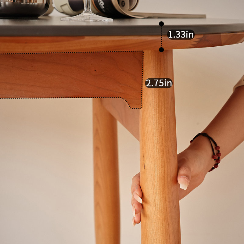 Table ronde en bois de cerisier, H 29,52 po x L 43,3 po x l 43,3 po, Noir, noir, noir, noir