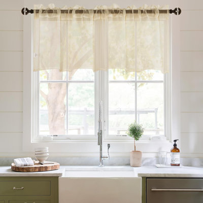 1 Panel Sheer Valance Curtains for Small Window, Rod Pocket Polyester Voile Farmhouse Style Short Sheer Curtains for Cafe, Bathroom
