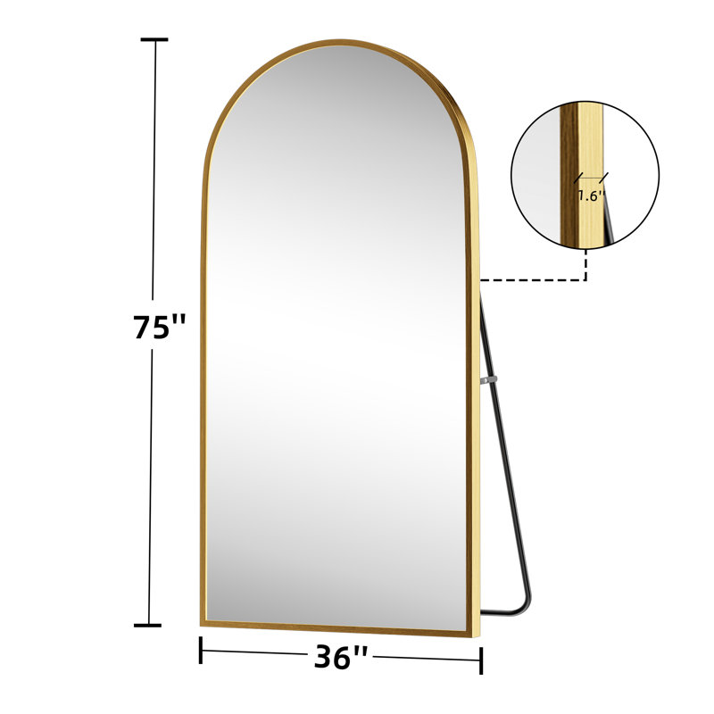 Grand miroir de plancher arqué pleine longueur, Or, 75 po x 36 po
