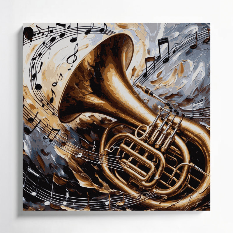 «Music Tuba Brown», art mural sur toile, H 12 po x l 12 po