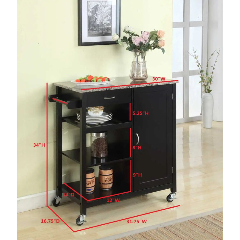 Marble Top Kitchen Cart, White