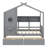 A Wooden House Bed With Two Drawers, Designed As A Kids' Bed Featuring A Storage Shelf-689641221-689641216