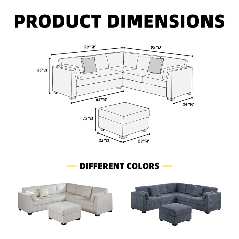 Canapé modulaire modulaire en forme de L 4 pièces avec coin et repose-pieds, Gris foncé