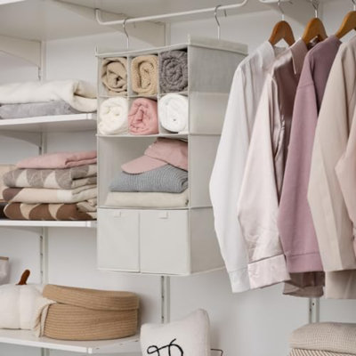 Hanging Closet Organizer With Drawers, 4 Shelf Dividers Closet Hanging Organizer, Foldable Hanging Shelves For Clothes Organizer, Small Closet Organizers And Storage, Beige