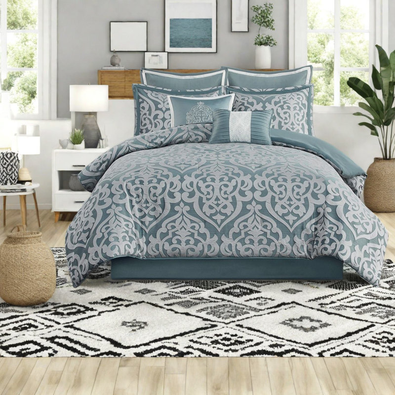 Piece Bedding Sets, Polyester Jacquard Cal King Damask For Home