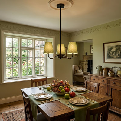 3-light 21"w  Modern Spider Chandelier With Linen Shades For Dining Room Or Kitchen Island