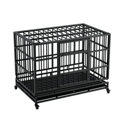 Heavy Duty 48 Inch Dog Crate With Wheels, Ideal For Medium And Large Breeds, Simple To Up, Fold - Flat Storage Indestructible Cage Strong Willed Compact Transport
