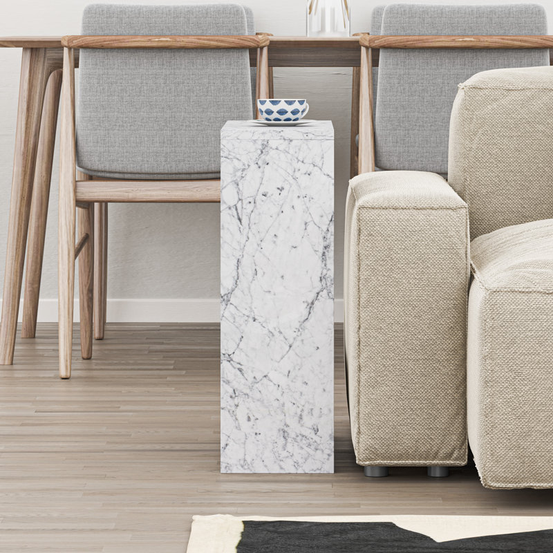 Beeler Modern Slim Compact Side Table, White Marble