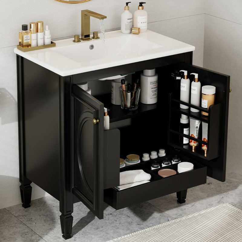 Meuble-lavabo de style rétro 30 po avec lavabo, Noir, noir, noir, noir