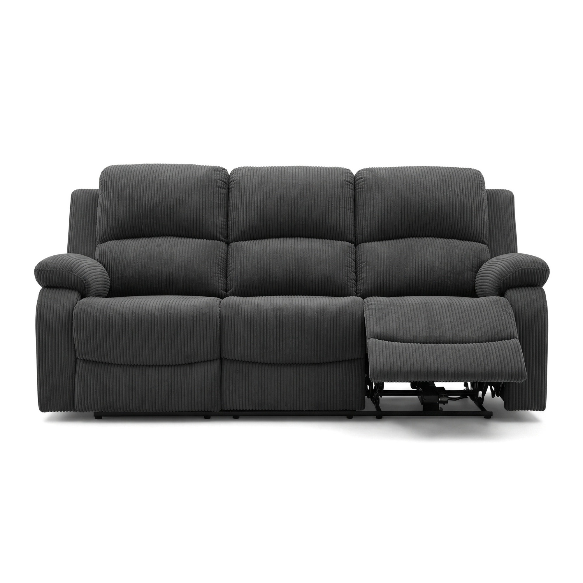 Latitude Run® Dark Grey Corduroy 3-Seat Manual Recliner Sofa With Drop ...