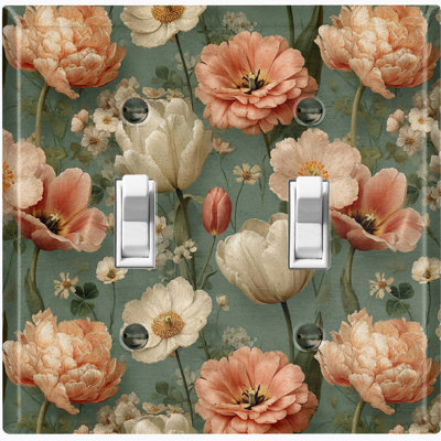 Couvercle de plaque d'interrupteur en métal; Bascule de taille standard US 2 - Fleurs rétro