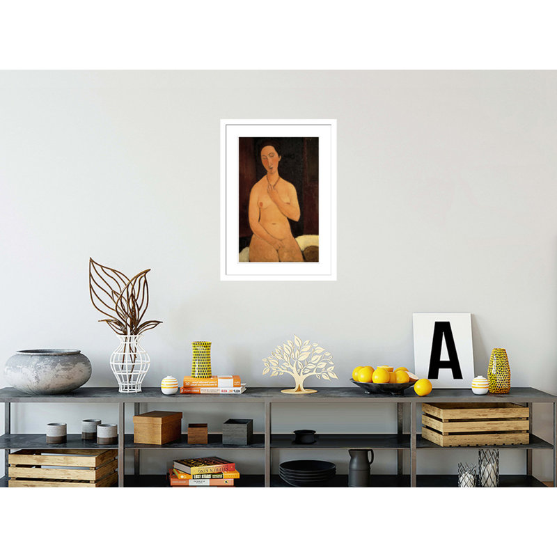 «S ampli nu avec collier» par Amedeo Modigliani - estampe numérique encadrée, H 29,5 po x l 21,23 po