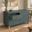 Commode double bleue 6 tiroirs avec poignées en métal et pieds en bois massif Mid-Century Modern
