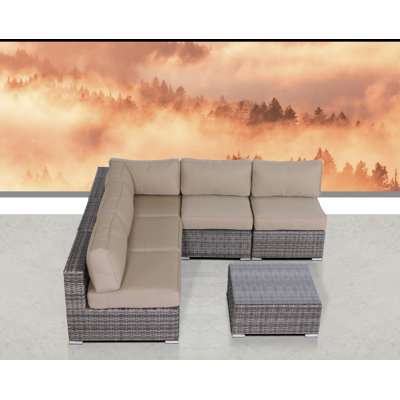 Ensemble de conversation en osier pour 4 personnes avec coussins Sunbrella