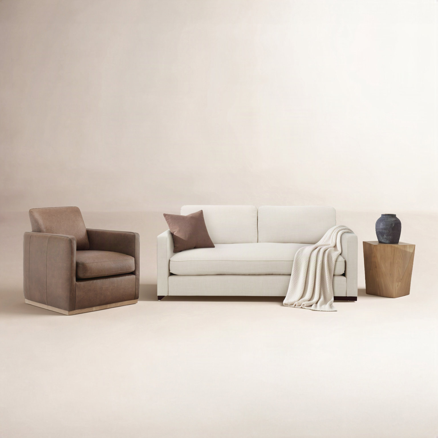 Bobbi 2-Piece Linen Living Room Set, Effie Linen/Marseille Saddle