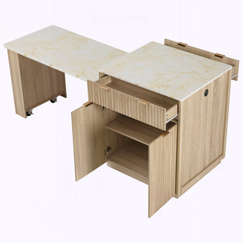 Îlot de cuisine avec table de salle à manger extensible pour 4 à 6 personnes, Natural