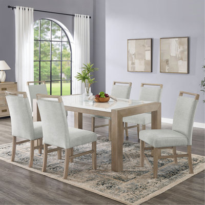 Rectangular White Top Dining Set In Light Oak Finish