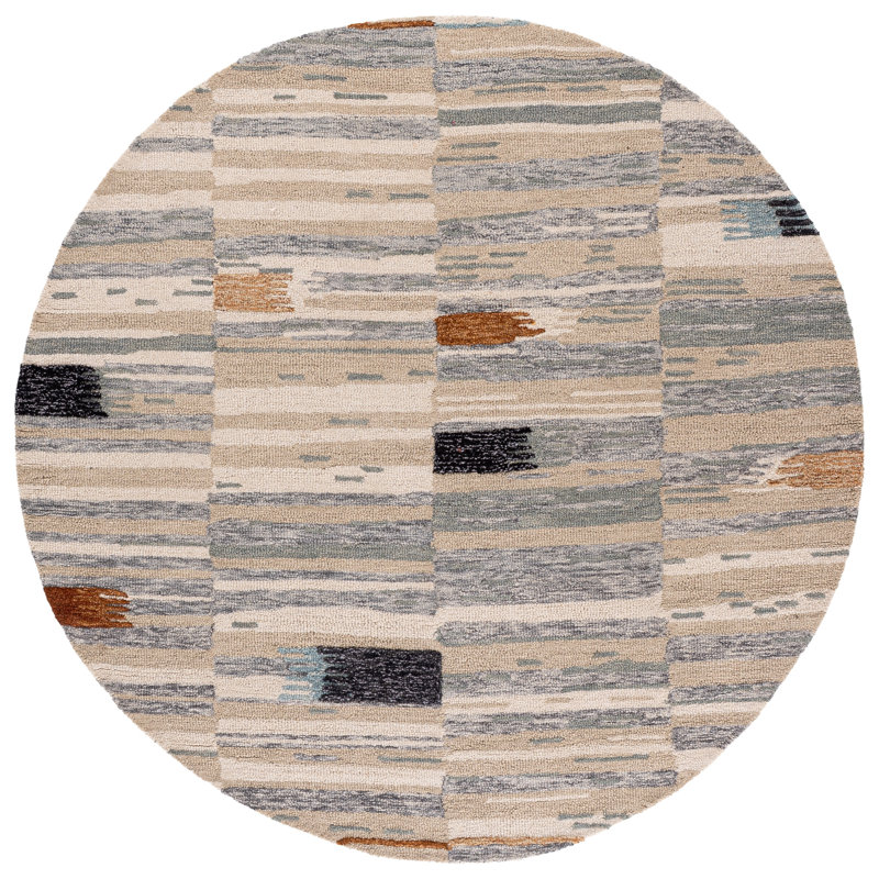 Kuljis Ebony Hand Tufted Wool/Cotton Abstract Rug in Ivory/Grey, Round 6'