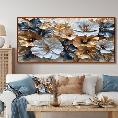 Goldem Hibiscus liquide Art Harmony I - art mural d'hibiscus pour le salon