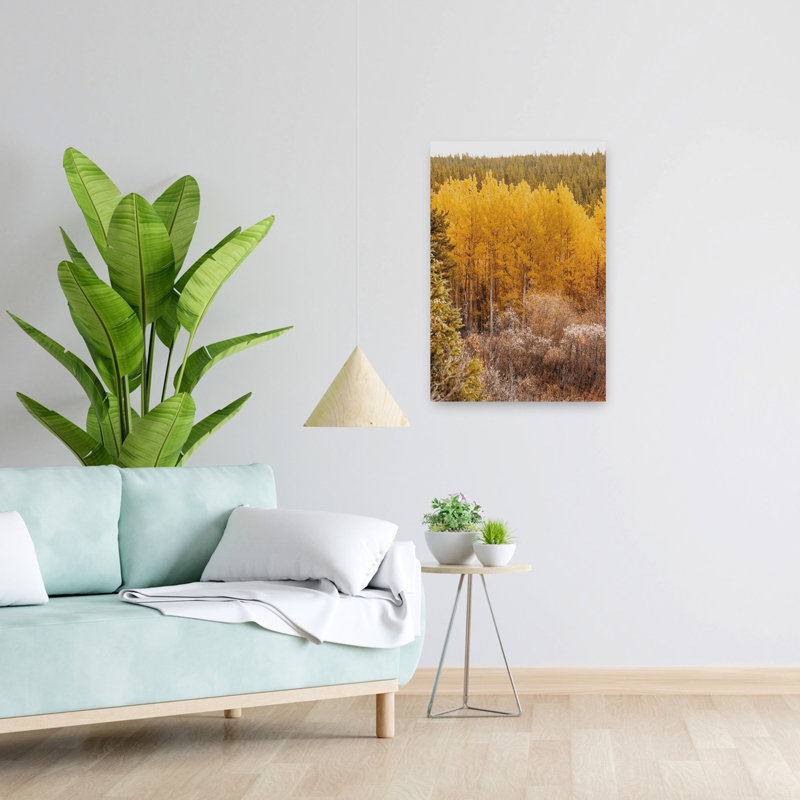 The Abyss Trail Aspens Serene Vibrant Abstract Autumn Forest, art mural, H 24 po x l 16 po
