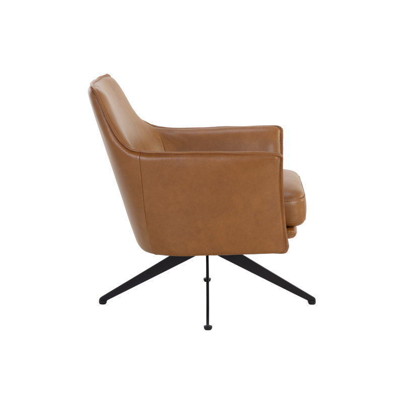 Leather Swivel Lounge Chair, Brown Genuine Leather