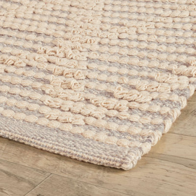 Textured Diamond Grey Ivory Hand-Woven Cotton Rug