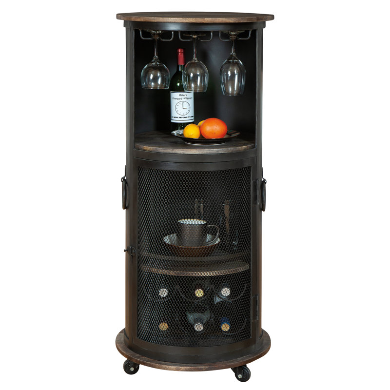 Armoire à vin demi-pinte à roulettes avec porte en filet