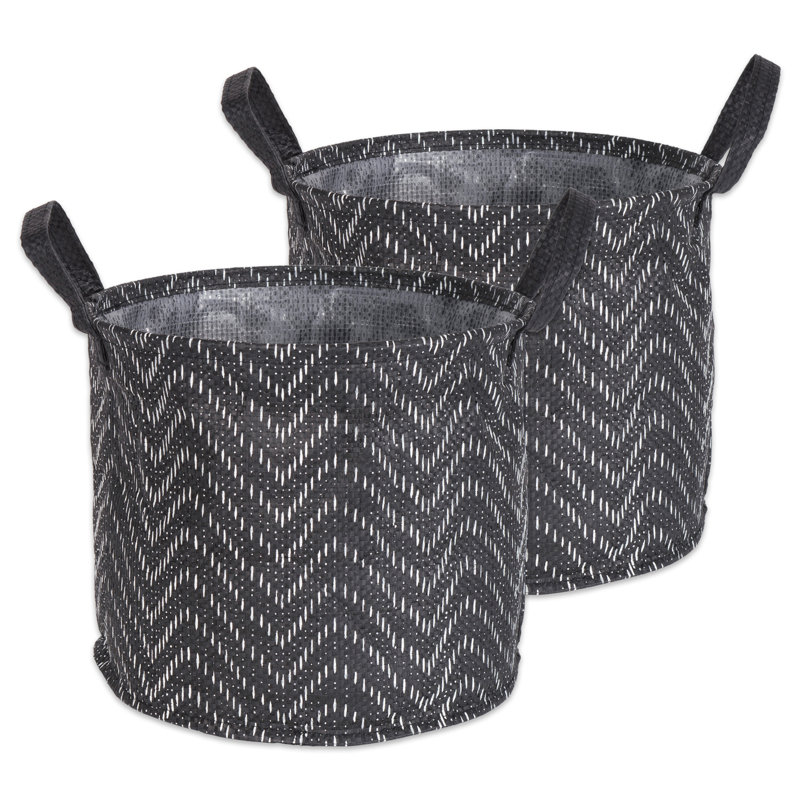 Amarillas Fabric Laundry Set with Handles, Black/White, Small (8" H x 9.5" W x 9.5" D)