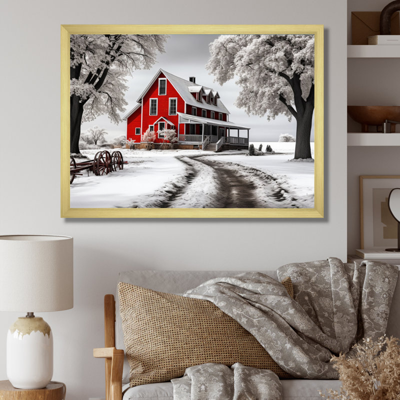 «Red and Gray Farmhouse Traditions», reproduction sur toile, H 34 po x l 44 po x P 1,5 po, Cadre doré simple