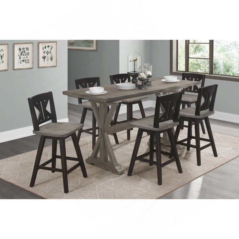 Rustic Look Distressed Grey Finish 1Pc Counter Height Dining Table Solid Rubberwood Kitchen Dining Furniture