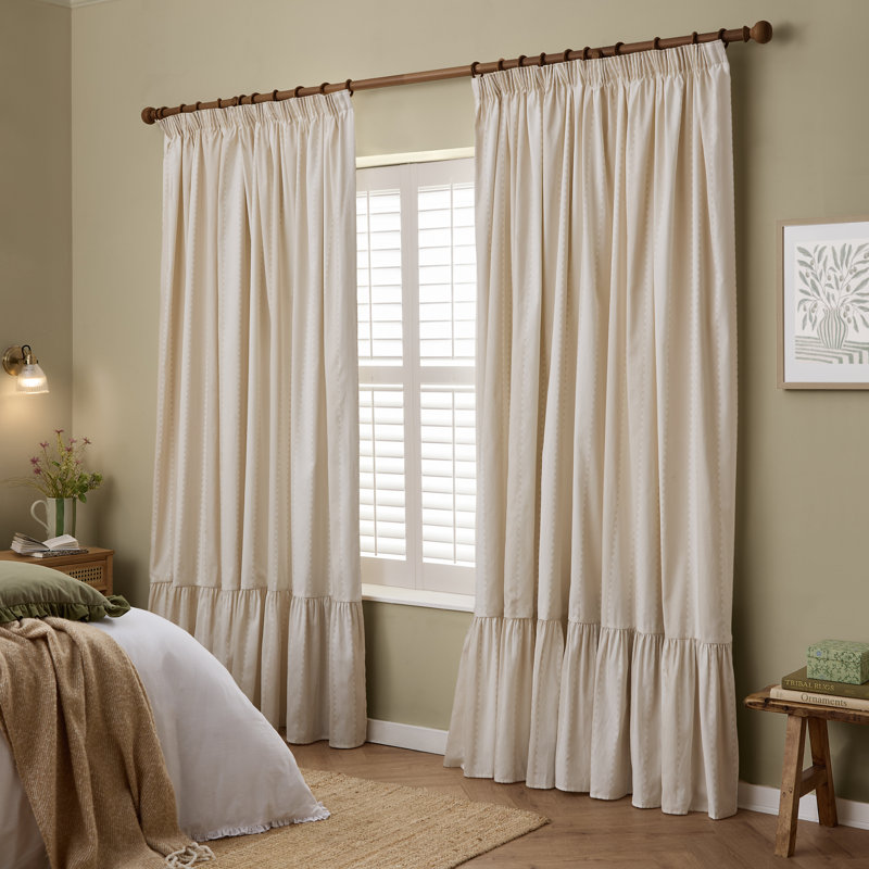 Room Darkening Curtain Panel Pair, 229cm Width x 137cm Drop, Beige/Cream