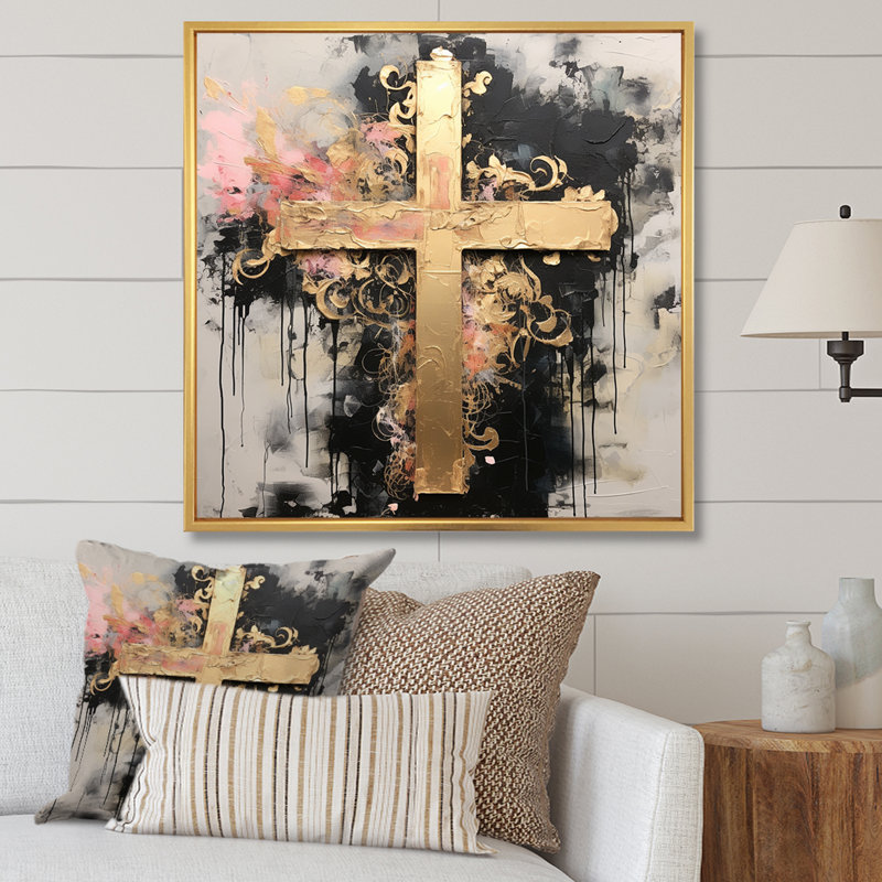 Divine Love, croix religieuse II, H 24 po x l 24 po x P 1 po, Cadre flottant doré