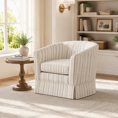 Fauteuil demi-tonneau rembourré à rayures verticales, fauteuil d'appoint à jupe avec coussin amovible pour coin lecture