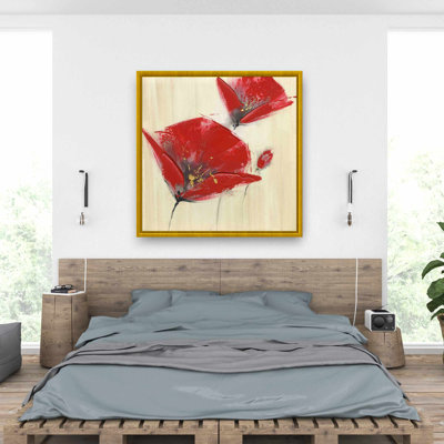Trois fleurs rouges avec texture - toile florale romantique