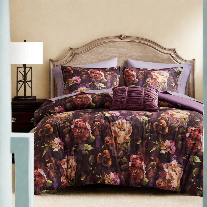 Ensembles de literie en velours luxueux, édredon grand format 4 pièces à motif floral
