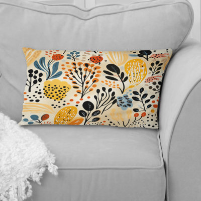 Beige And Yellow Boho Botanical - Animal Print Polyester Pillow