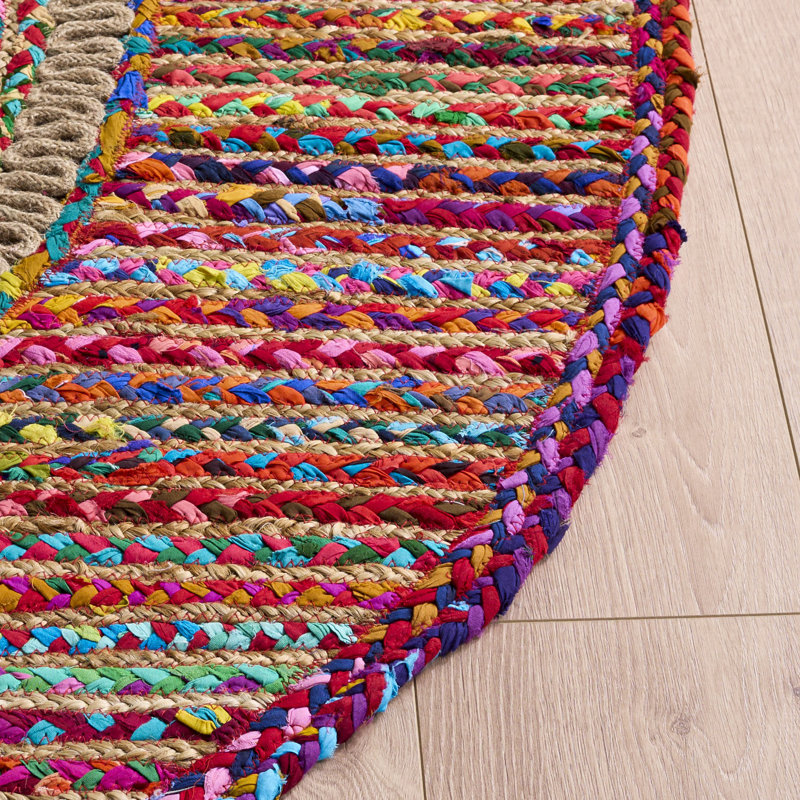 Tapis en jute tissé à la main en coton 0,8 et 0,2 jute Pamphile, Rond 3 pi