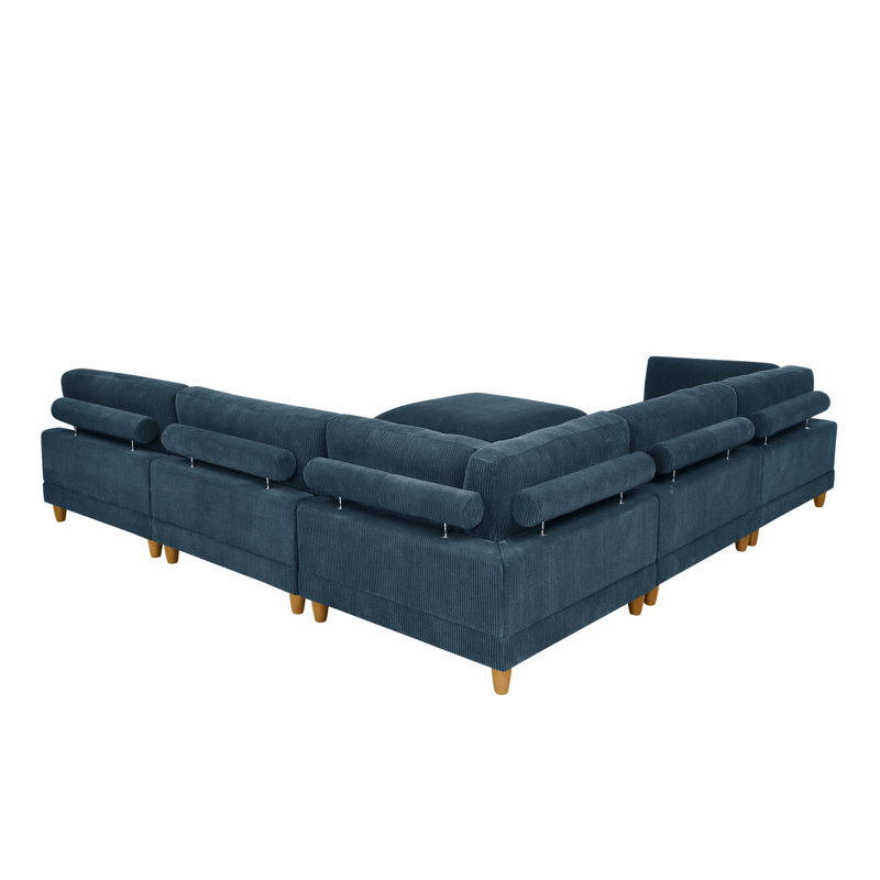 Espinosa Modular Sectional, Blue Corduroy