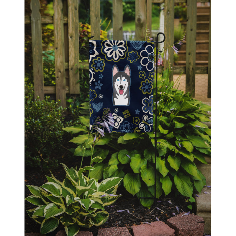 Terrier en fleurs à 2 côtés en polyester 15 x 11,5 po drapeau de jardin, Malamute (bleu)