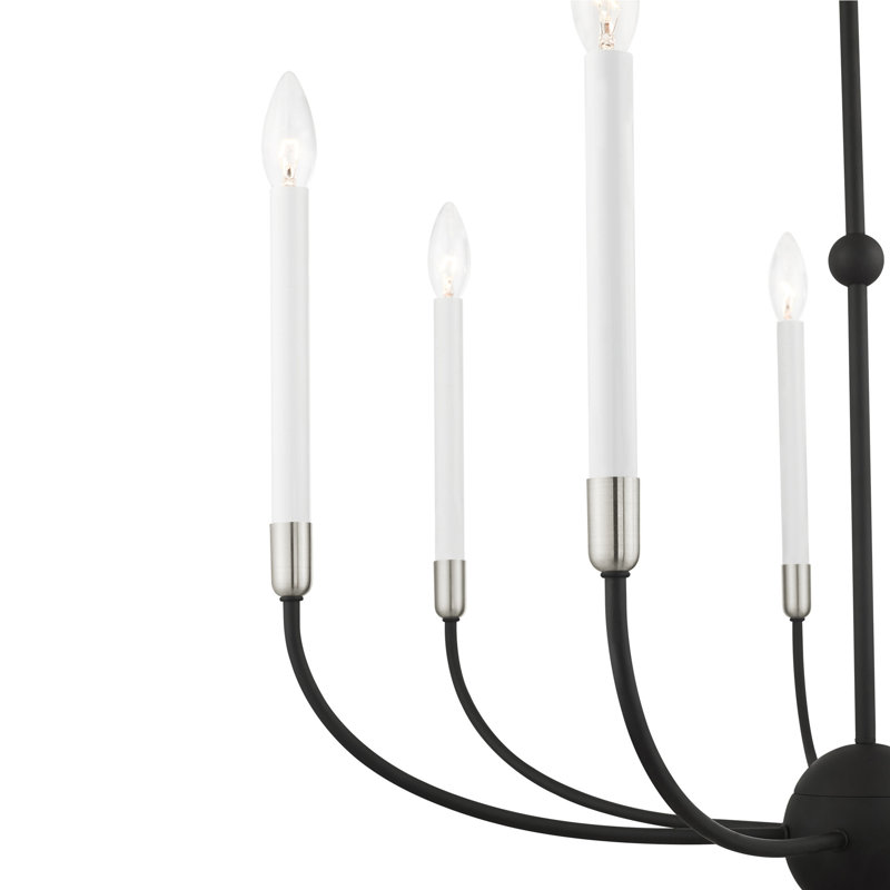 Lustre traditionnel à 5 lumières de style bougie Balmers, Noir mat, H 30 po x l 28 po x P 28 po, 7