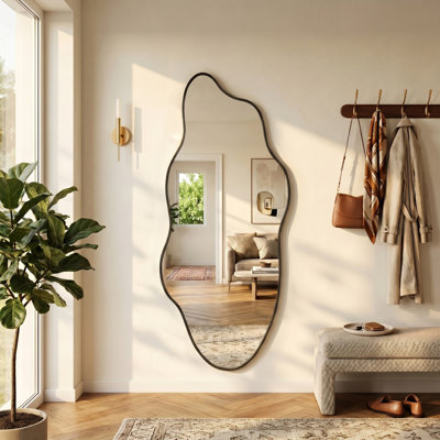 Modern Irregular Wall Mirror For Bathroom, Gold Framed Bathroom Mirror, Decorative Asymmetrical Wall Mirror For Vanity, Living Room & Entryway