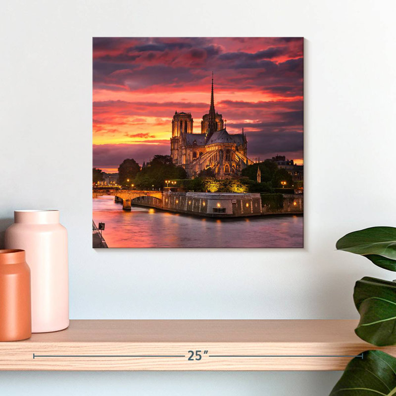 Nicci Notre Dame Cathedral Sunset Sky, 16" H x 16" W